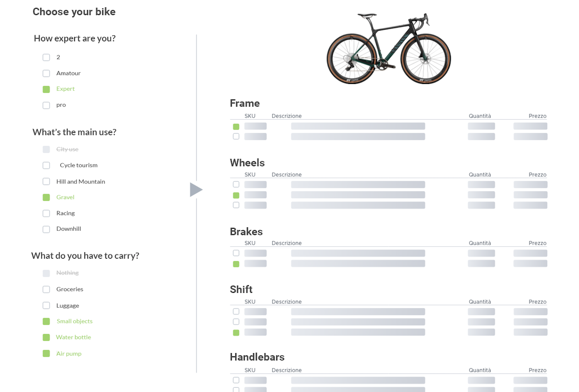 configuration of a bike